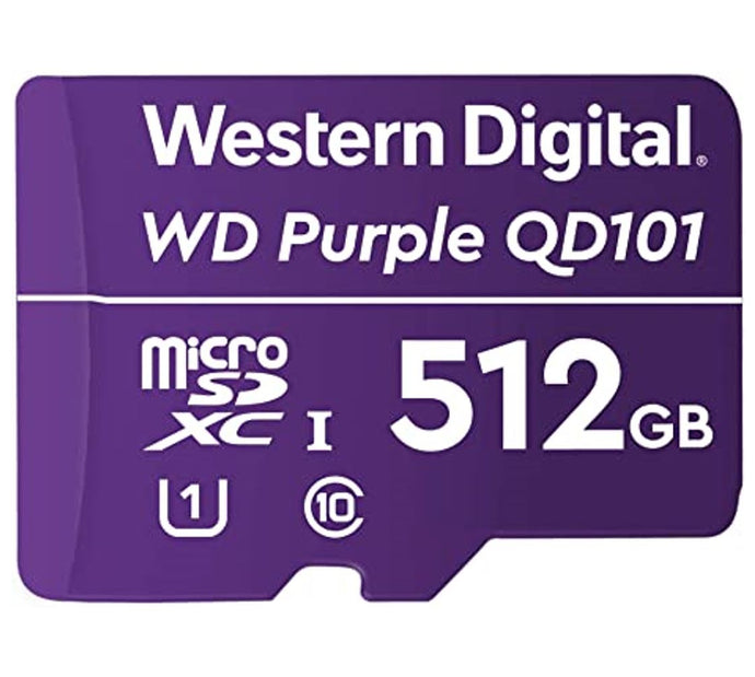 Western Digital WD Purple 512GB MicroSDXC Card 24/7 -25°C to 85°C Weather & Humidity Resistant for Surveillance IP Cameras mDVRs NVR Dash Cams Drones