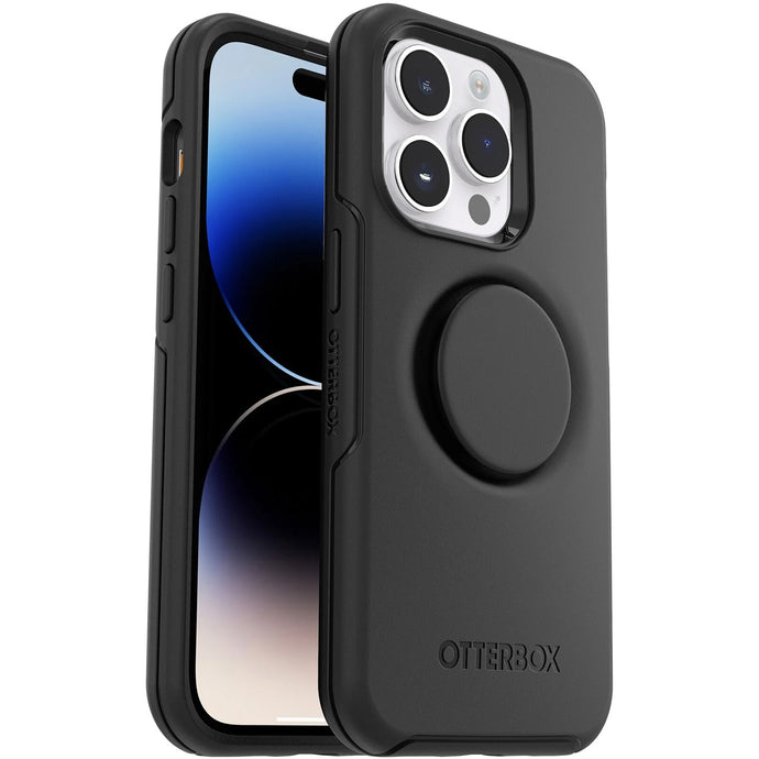 OtterBox Otter + Pop Symmetry Apple iPhone 14 Pro Case Black - (77-88754), Antimicrobial, DROP+ 3X Military Standard, Swappable PopGrip, Raised Edges
