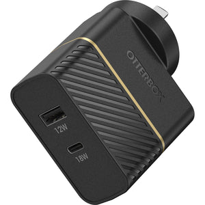 OtterBox 30W Dual Port Premium Fast PD Wall Charger - Black (78-80029),1x USB-A (12W), 1x USB-C (18W),Compact,Up to 3.6X faster charging, Travel-Ready