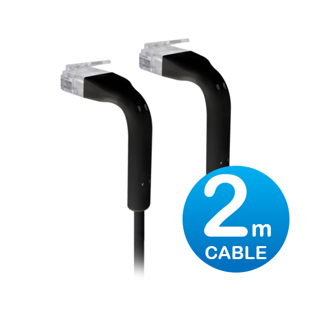 Ubiquiti UniFi Patch Cable Single Unit, 2m, Black, End Bendable to 90 Degree, RJ45 Ethernet Cable, Cat6, Ultra-Thin 3mm Diameter