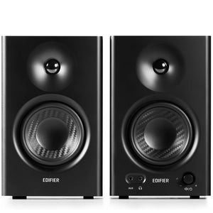 Edifier MR4 Studio Monitor - Smooth Frequency, 1' Silk Dome Tweeter, 4'  Diaphragm Woofer, Wooden, RCA TRS, AUX, Ideal for Content Creators -Black (LS