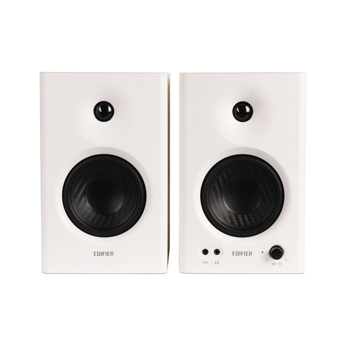 Edifier MR4 Studio Monitor - Smooth Frequency, 1' Silk Dome Tweeter, 4'  Diaphragm Woofer, Wooden, RCA TRS, AUX, Ideal for Content Creators -White (LS