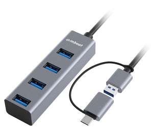 mbeat® 4-Port USB 3.0 Hub with 2-in-1 USB 3.0 & USB-C Converter - Space Grey